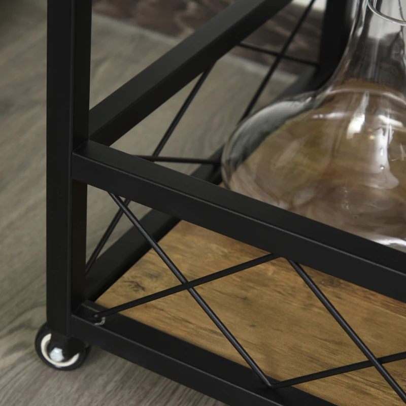 Wózek kuchenny wózek do serwowania z półką na wino i uchwytem na kieliszki hamulcami metal