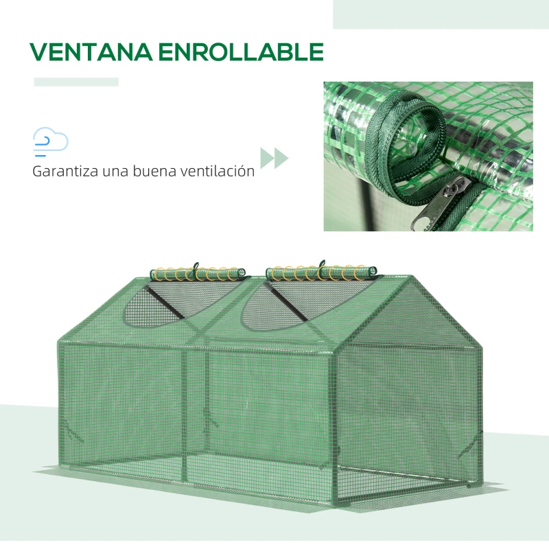 Outsunny Invernadero de Exterior 120x60x60 cm Invernadero de Jardín con 2 Ventanas Enrollables Cubierta de PE 140g/㎡ y Marco de Acero Impermeable Anti-UV para Cultivo de Plantas Verduras Verde