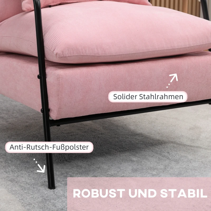 HOMCOM Sessel mit Ottomane, inkl. Kissen, 68 cm x 91,5 cm x 88 cm, Rosa