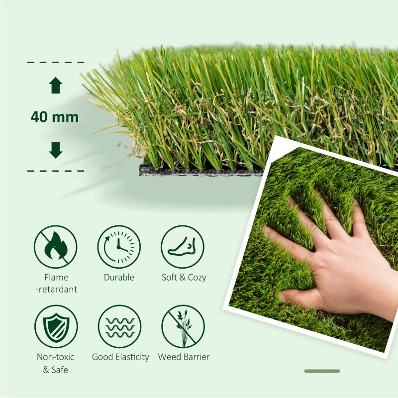 Outsunny Realistic 13 x 3.3ft Thick Artificial Grass Turf with 1.5" Pile Height Non-toxic Synthetic Lawn Carpet UV resistance with Drainage Holes for Indoor, Outdoor, Patio, Garden, Lawn, Balcony