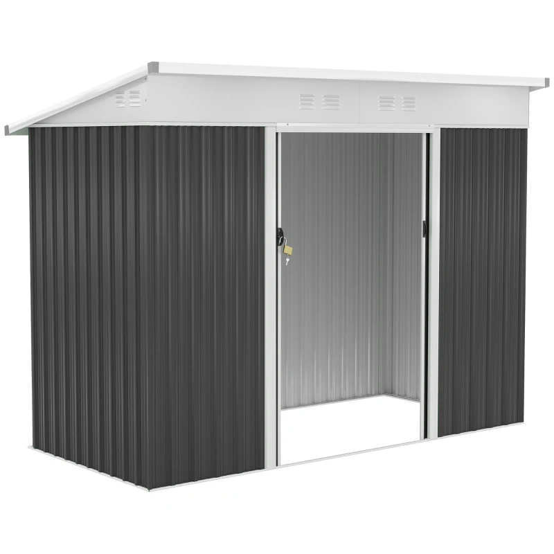 Outsunny 7.6 x 4.3ft Garden Storage Shed with Lockable Sliding Doors and Ventilation, Metal Garden Tool Storage House, Dark Grey