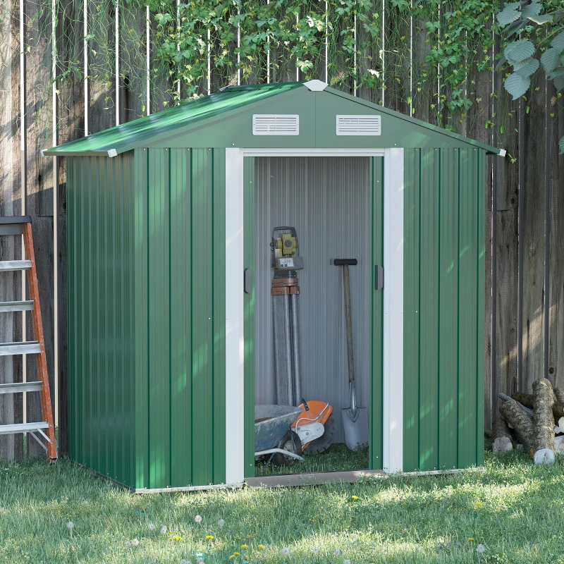 Outsunny 6x3ft Garden Metal Storage Shed w/ Double Sliding Door & Air Vents, Tool Storage for Backyard Patio Lawn, Green