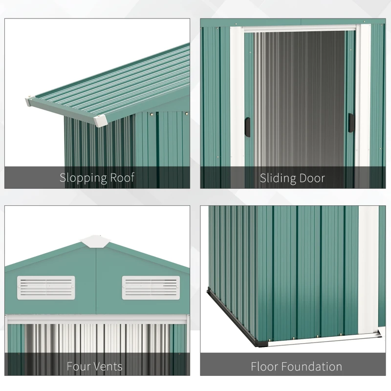 Outsunny 6x3ft Garden Metal Storage Shed w/ Double Sliding Door & Air Vents, Tool Storage for Backyard Patio Lawn, Green