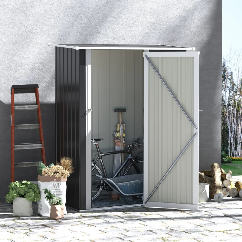 Outsunny Abrigo de Jardim 1,07m² 142x84x189cm Abrigo de Jardim de Aço Galvanizado com Porta Fechadura e Orifícios de Drenagem para Armazenamento de Ferramentas Cinza