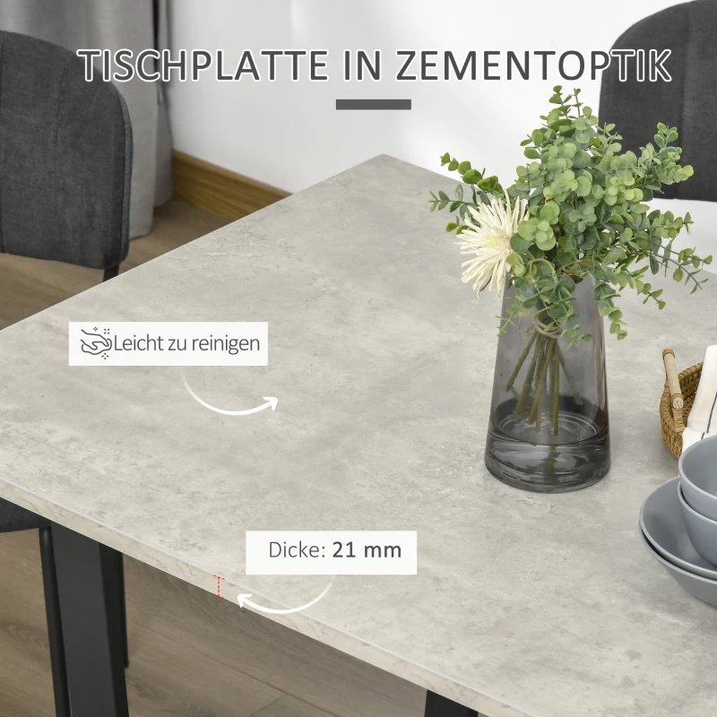 HOMCOM Esstisch Beistelltisch mit Kufengestell modern Küchentisch im Zementoptik Beton Esszimmertisch Tisch Hellgrau 140 x 80 x 76 cm