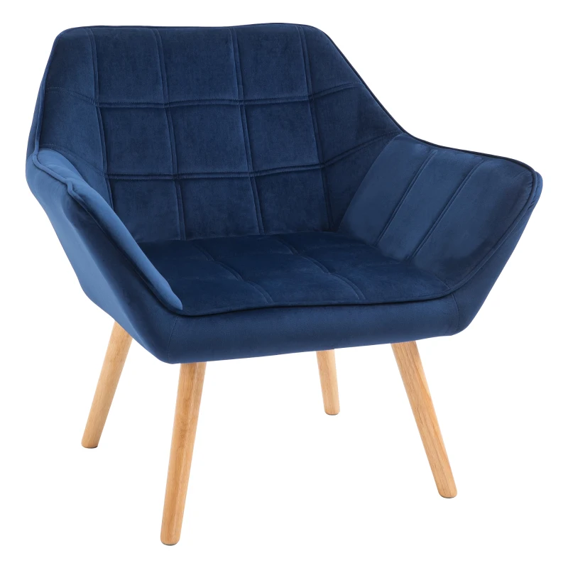 HOMCOM Accent Chair, Arm Chair with Wide Arms, Slanted Back, Thick Padding and Rubber Wooden Legs for Living Room Blue