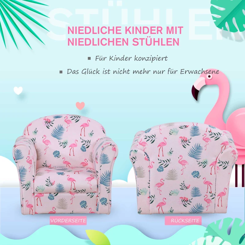 HOMCOM kinderbank mini-bank-stoel met antislipvoetjes patroon met roze flamingo‘s