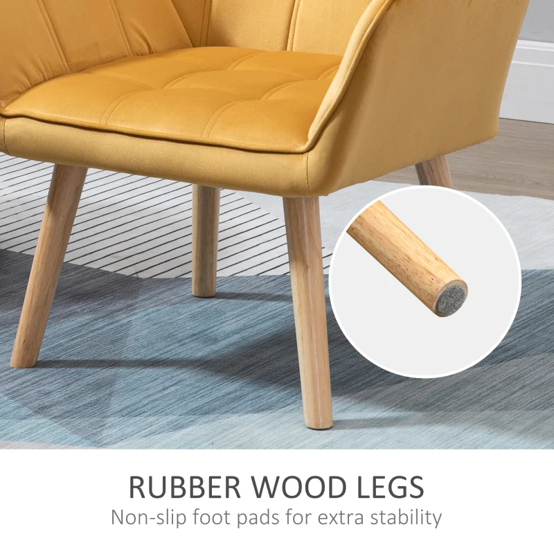HOMCOM Accent Chair, Arm Chair with Wide Arms, Slanted Back, Thick Padding and Rubber Wooden Legs for Living Room Yellow
