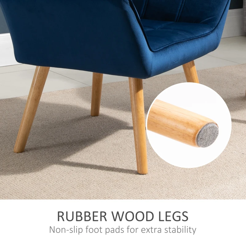 HOMCOM Accent Chair, Arm Chair with Wide Arms, Slanted Back, Thick Padding and Rubber Wooden Legs for Living Room Blue