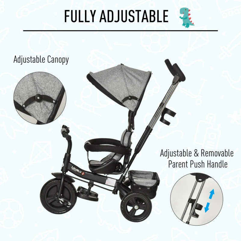HOMCOM Kids Polyester Sun Canopy Ride-On Tricycle Baby Stroller w/ Handle Purple