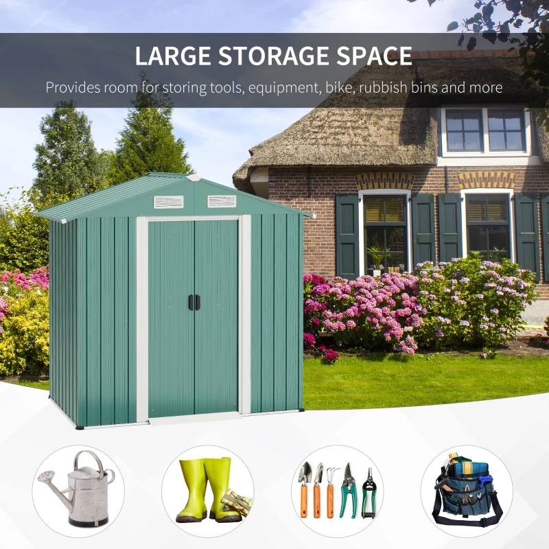 Outsunny 6x3ft Garden Metal Storage Shed w/ Double Sliding Door & Air Vents, Tool Storage for Backyard Patio Lawn, Green