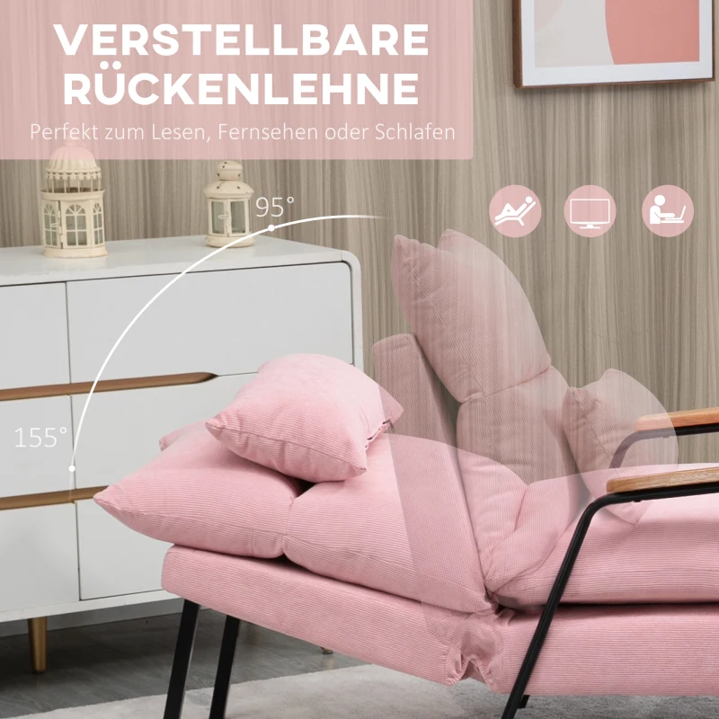 HOMCOM Sessel mit Ottomane, inkl. Kissen, 68 cm x 91,5 cm x 88 cm, Rosa