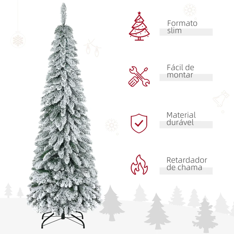 HOMCOM Árvore de Natal Artificial Nevada com 523 Ramos Suporte de Aço Dobrável Decoração para Casa Festas Ø74x180 cm Verde