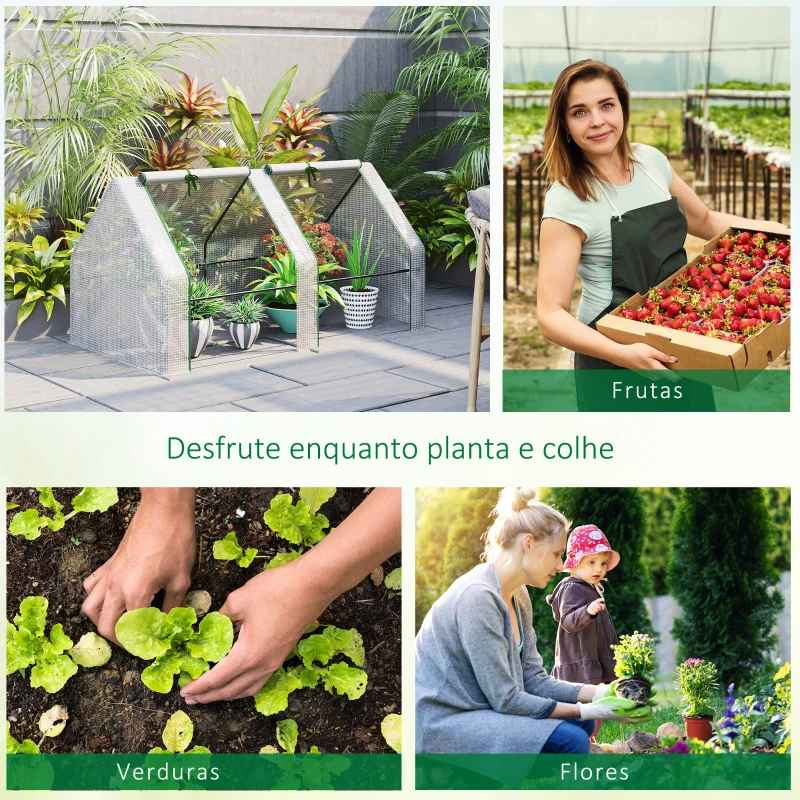 Outsunny Estufa de Jardim 180x90x90 cm Tipo Casa Tubo de Aço com 2 Acessos Estufa Pequena para Cultivo de Plantas Branco