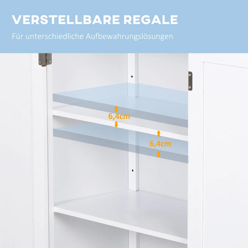 kleankin Badschrank Badezimmerschrank Badregal Kommode Standschrank 2 verstellbare Regale Holz MDF Weiß 60 x 30 x 80 cm