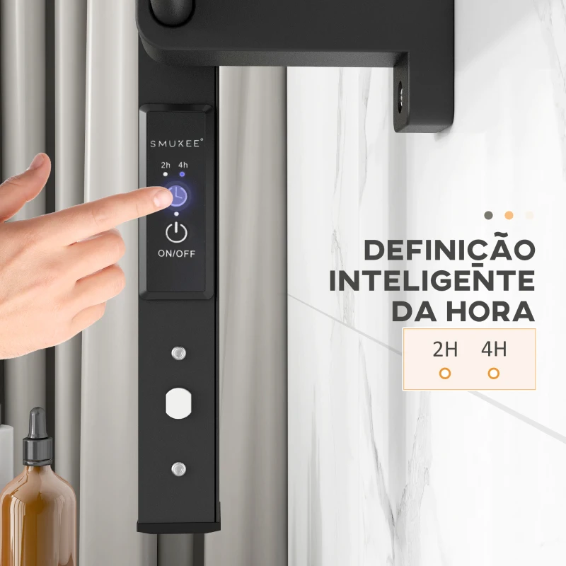 HOMCOM Toalheiro Elétrico de Parede ou Solo 150 W com Função de Temporizador e 8 Barras para Casa de Banho 53x35x90 cm Preto