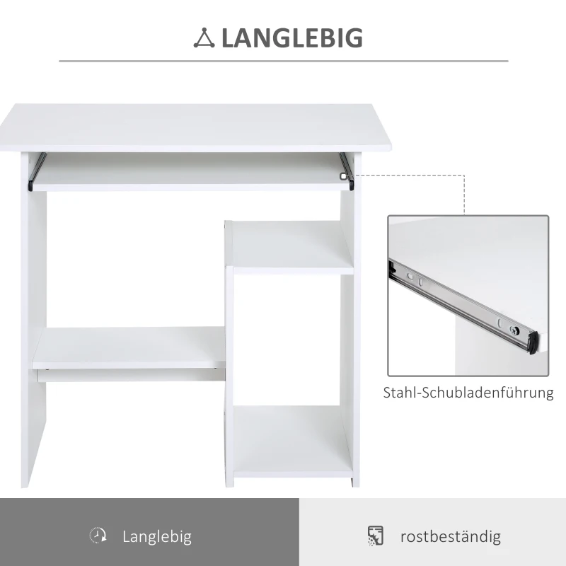 HOMCOM Computertisch, Schreibtisch, Bürotisch, Gamingtisch, Kinderschreibtisch PC-Tisch, Weiß, 80 x 45 x 75 cm