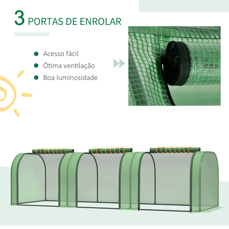 Outsunny Estufa 295x100x80 cm para Jardim Varanda Estufa Pequena para Cultivo de Plantas com 3 Janelas Estrutura de Aço e PVC Verde