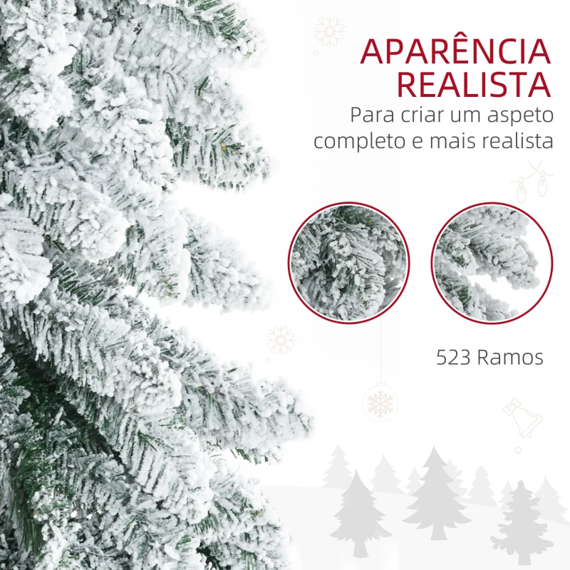 HOMCOM Árvore de Natal Artificial Nevada com 523 Ramos Suporte de Aço Dobrável Decoração para Casa Festas Ø74x180 cm Verde