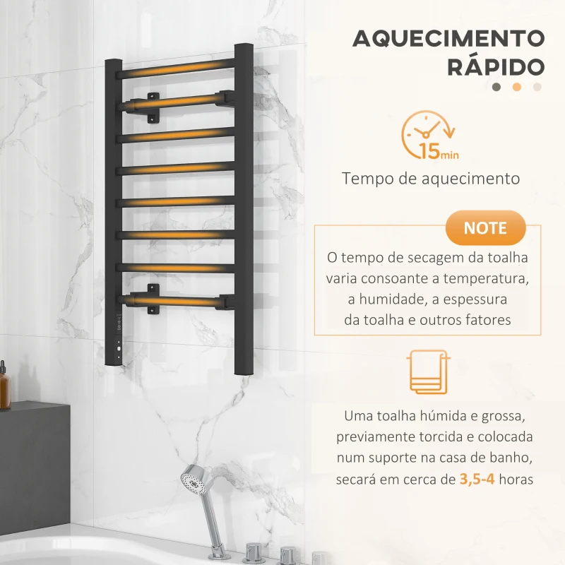 HOMCOM Toalheiro Elétrico de Parede ou Solo 150 W com Função de Temporizador e 8 Barras para Casa de Banho 53x35x90 cm Preto