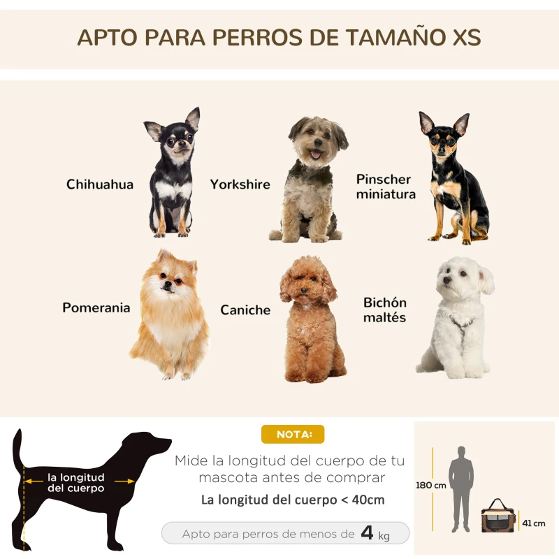 PawHut Transportín para Perros y Gatos Bolsa de Transporte para Mascotas Plegable con Cojín 60x41x41 cm Marrón
