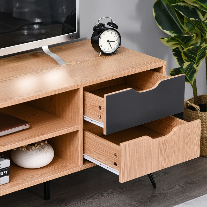 HOMCOM TV Schrank, TV-Kommode, Schrankelement mit Schublade und Offene Regale, Spanplatte, Metall, Grau, 140 x 39,5 x 49,5 cm
