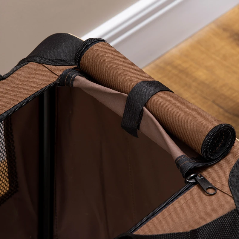 PawHut Transportín para Perros y Gatos Bolsa de Transporte para Mascotas Plegable con Cojín 60x41x41 cm Marrón