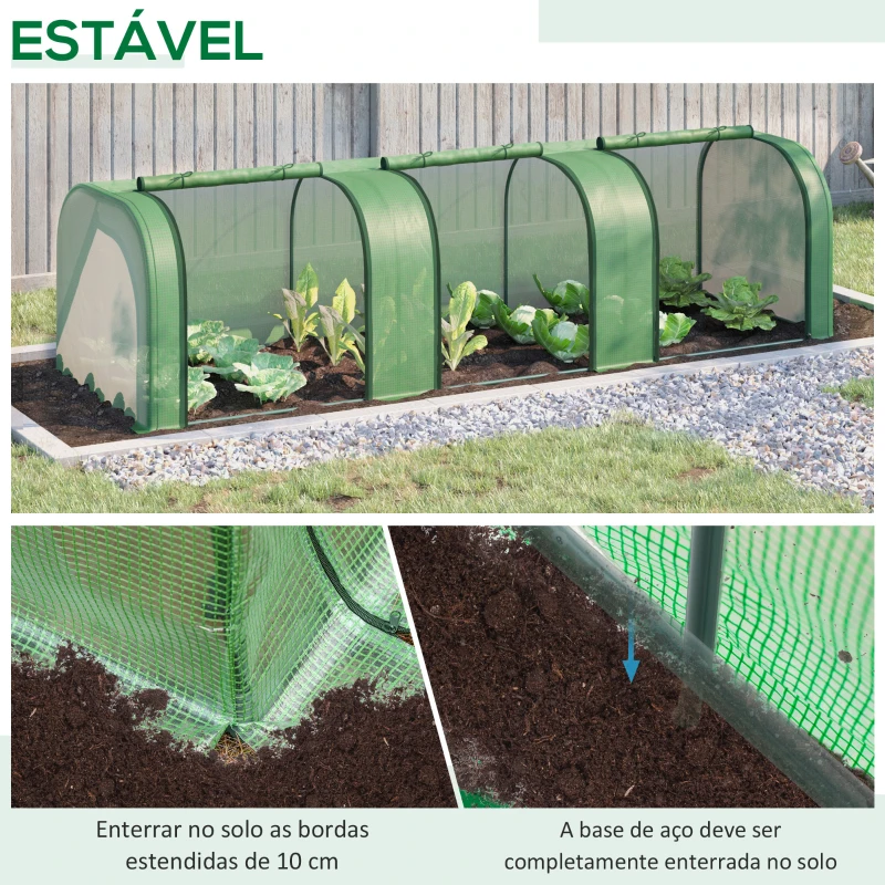 Outsunny Estufa 295x100x80 cm para Jardim Varanda Estufa Pequena para Cultivo de Plantas com 3 Janelas Estrutura de Aço e PVC Verde