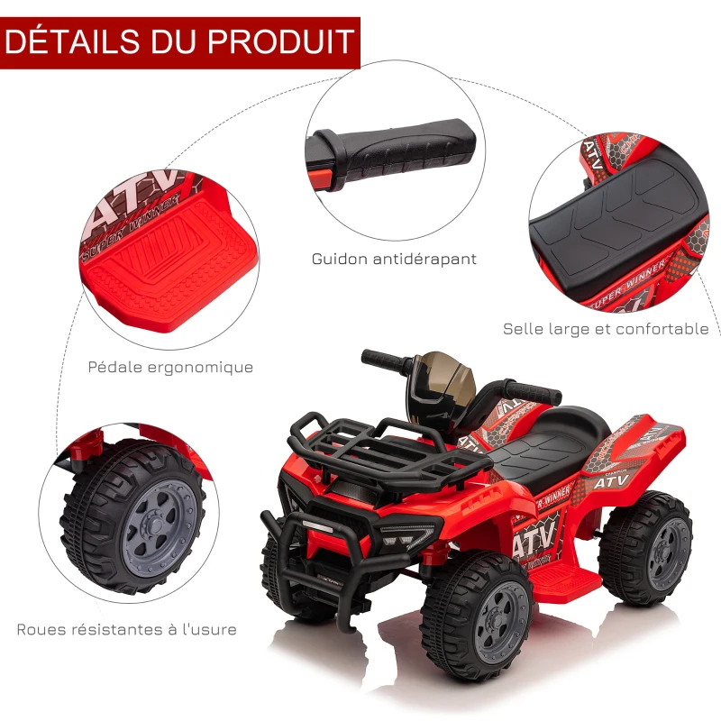 HOMCOM Quad buggy voiture électrique enfant quad électrique 18-36 mois 6 V 2 Km/h max. rouge(m-5)