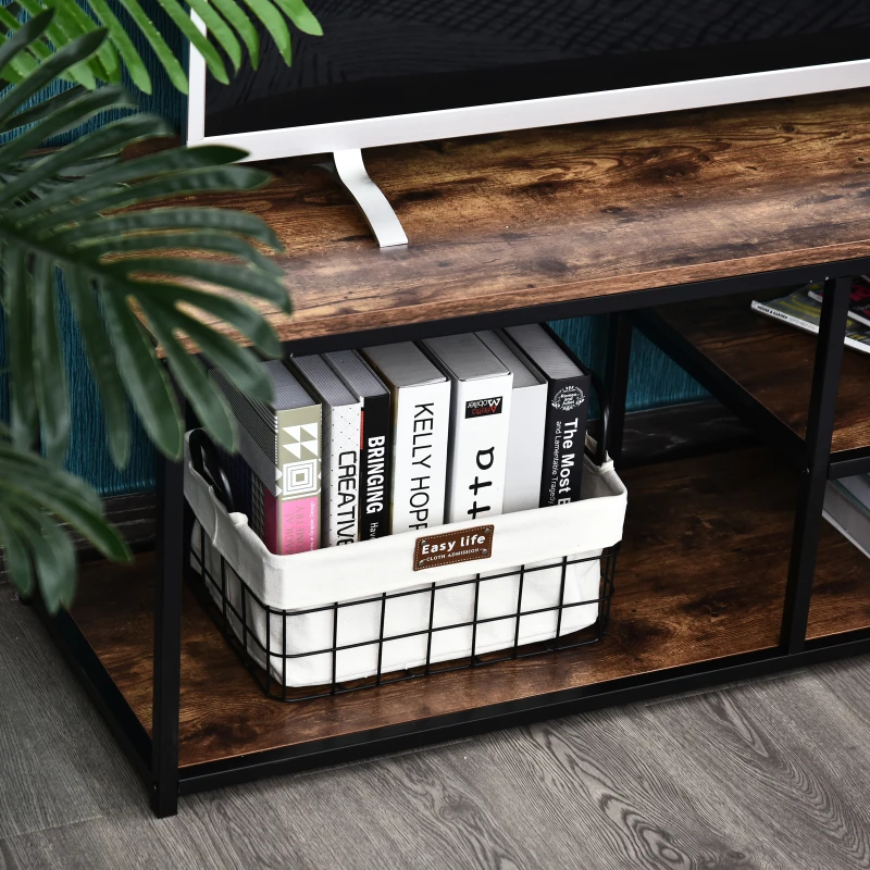 Homcom® Szafka TV Lowboard Półka Na TV Styl Industrialny 3 Poziomy Płyta Wiórowa Naturalny 120 X 40 X 45 cm