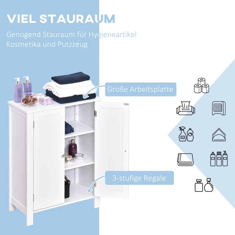kleankin Badschrank Badezimmerschrank Badregal Kommode Standschrank 2 verstellbare Regale Holz MDF Weiß 60 x 30 x 80 cm