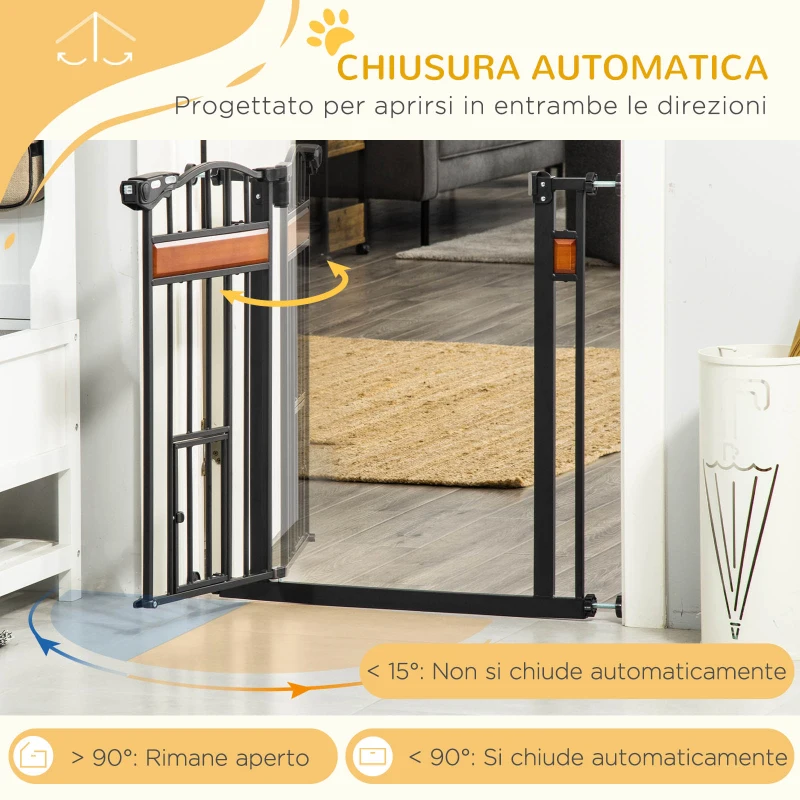 PawHut Cancellino per Cani con Fissaggio a Pressione, Estensibile da 74-80cm con Chiusura Automatica, Nero