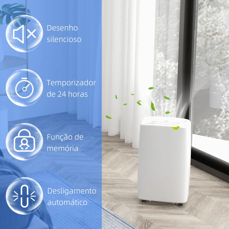 HOMCOM Desumidificador Elétrico 12L/Dia com 4 Modos 2 Velocidades Desligamento Automático Ecrã LED Temporizador 29x18x49 cm Branco