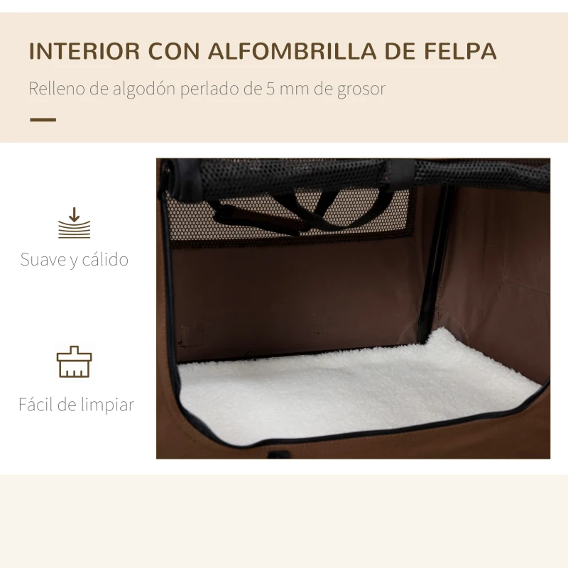PawHut Transportín para Perros y Gatos Bolsa de Transporte para Mascotas Plegable con Cojín 60x41x41 cm Marrón