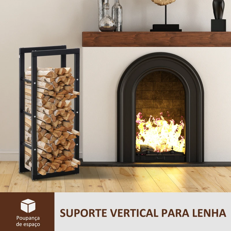 HOMCOM Suporte para Lenha de Metal Porta Lenha Metálico para Interior e Exterior Carga Máxima 100 kg 40x25x100 cm Preto