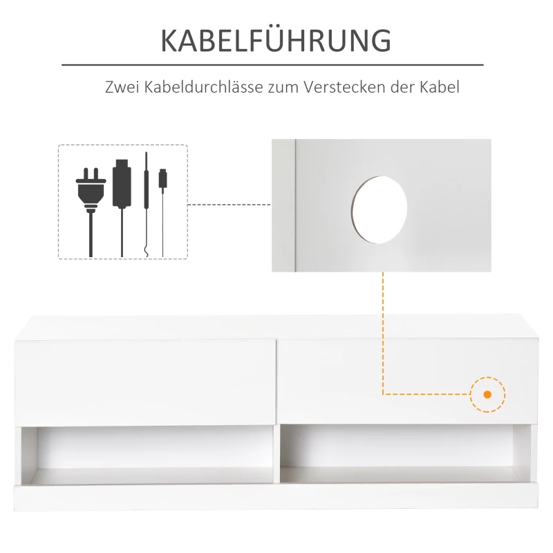 HOMCOM TV-Hängeschrank mit LED-Beleuchtung, 16 Blinkmodi, Wandmontierter TV-Schrank, Offene Regale, 120 x 35 x 40,5 cm, Weiß