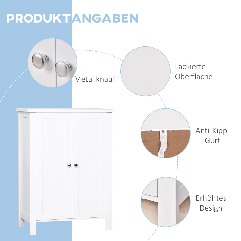 kleankin Badschrank Badezimmerschrank Badregal Kommode Standschrank 2 verstellbare Regale Holz MDF Weiß 60 x 30 x 80 cm
