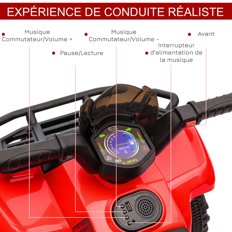 HOMCOM Quad buggy voiture électrique enfant quad électrique 18-36 mois 6 V 2 Km/h max. rouge(m-6)