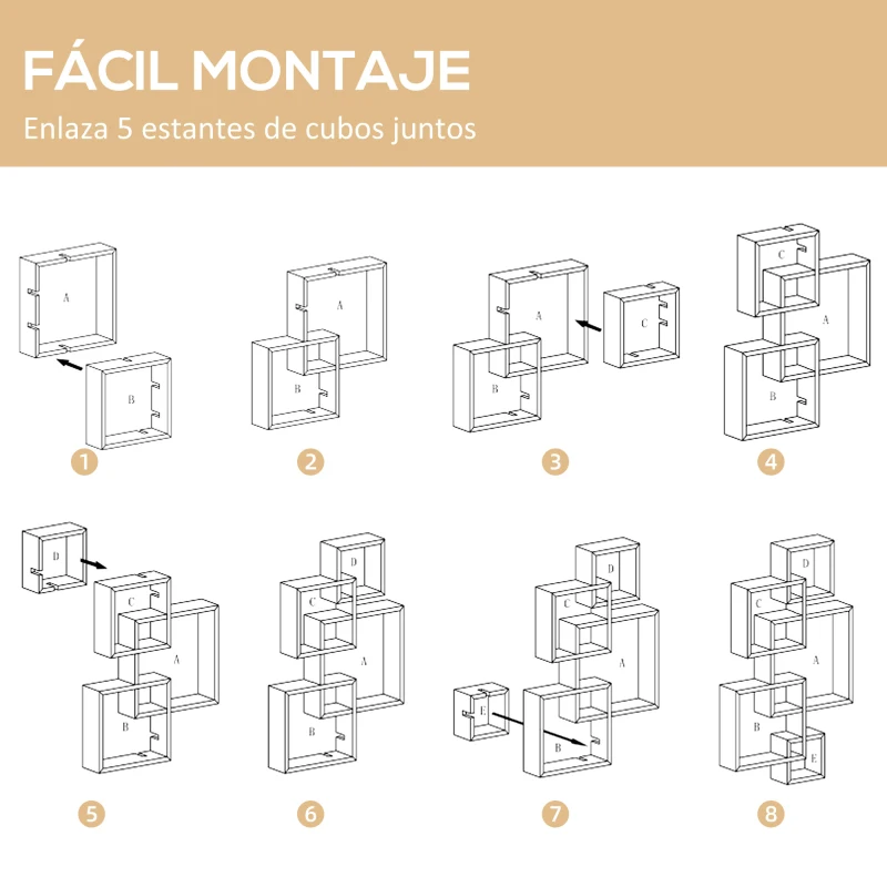 HOMCOM Estantería de Pared con 5 Cubos Estante Flotante de Madera para Salón  Estilo Moderno 49,5x10,2x86 cm Blanco
