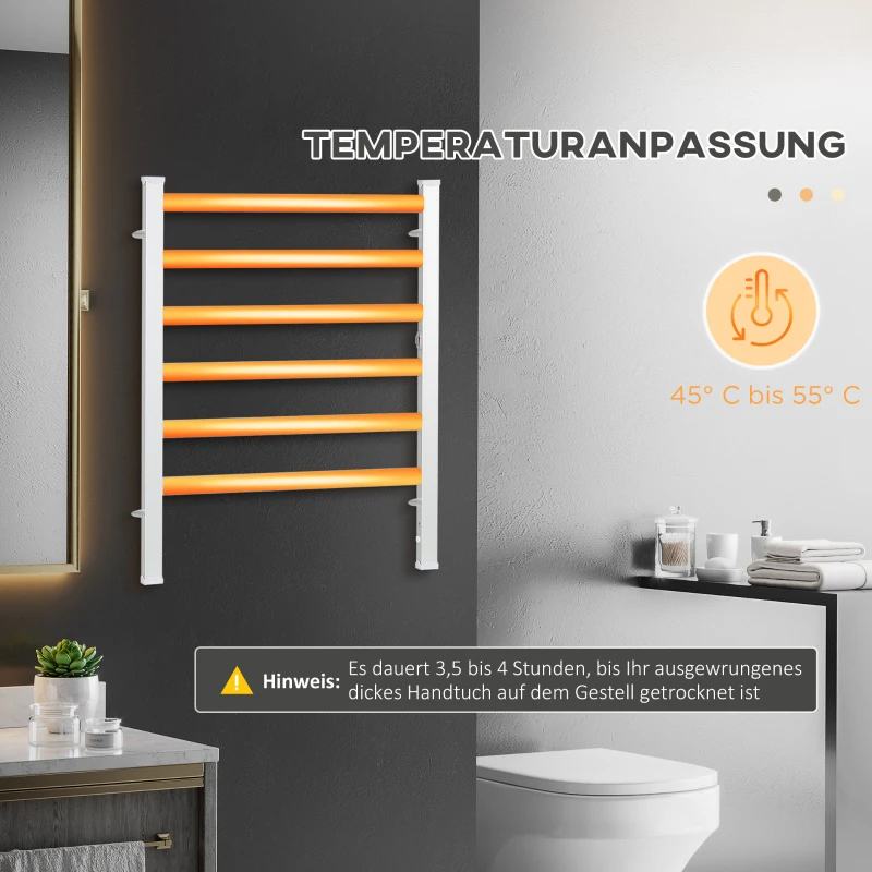 HOMCOM Handdoekverwarmer Handdoekhouder elektrisch vrijstaand/wandmontage 45-55° C Zilver