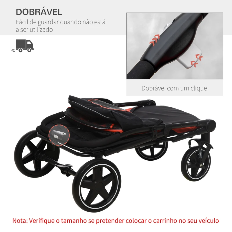 PawHut Carrinho para Cães Dobrável com Janelas de Malha Cinto de Segurança e Bolsos de Armazenamento 112x65x100 cm Vermelho