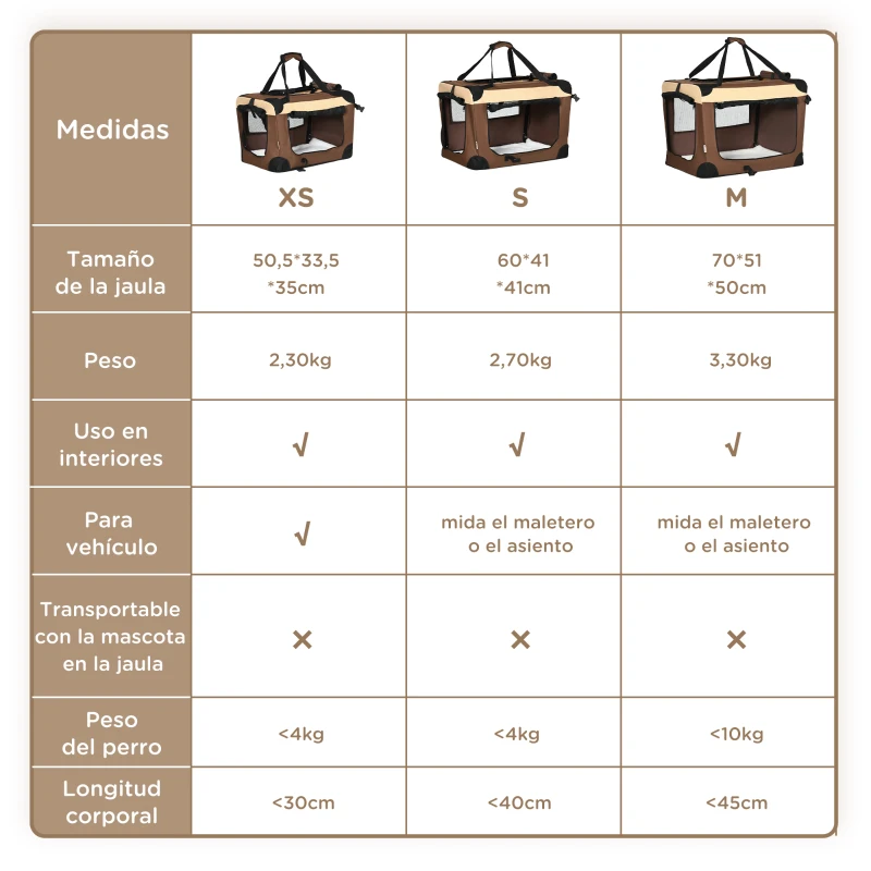 PawHut Transportín para Perros y Gatos Bolsa de Transporte para Mascotas Plegable con Cojín 60x41x41 cm Marrón