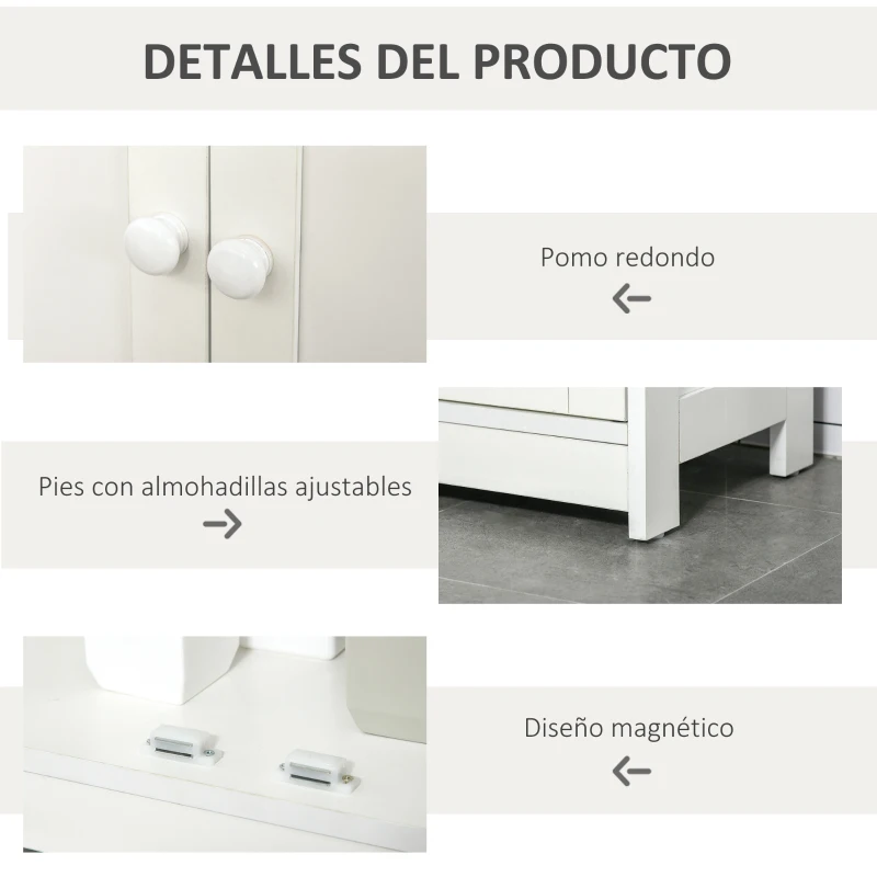 HOMCOM Armario Auxiliar de Baño con 2 Puertas Estante Interior Ajustable y Compartimento Abierto Mueble de Baño para Salón Cocina 60x30x80 cm Blanco