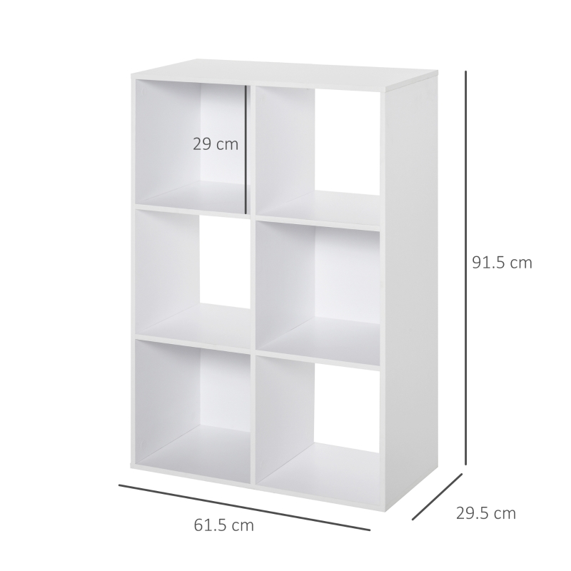HOMCOM Libreria Bianca per Casa e Ufficio, Scaffale dal Design Moderno con 6 Scomparti in Legno, 91.5x29.5x61.5cm