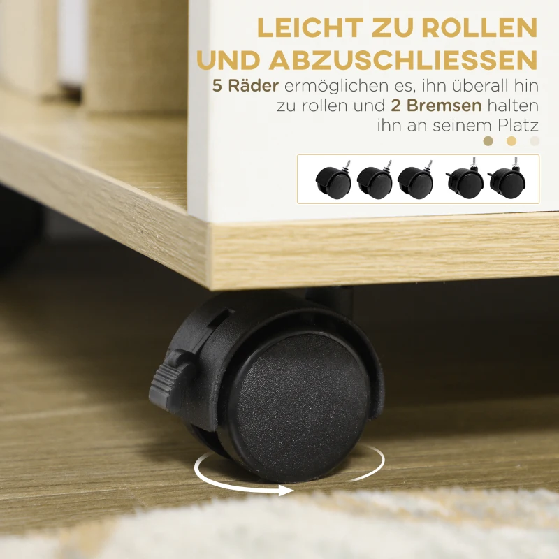 HOMCOM Szafka pod telewizor, niski stolik na kółkach, z 2 otwartymi półkami do salonu, biały