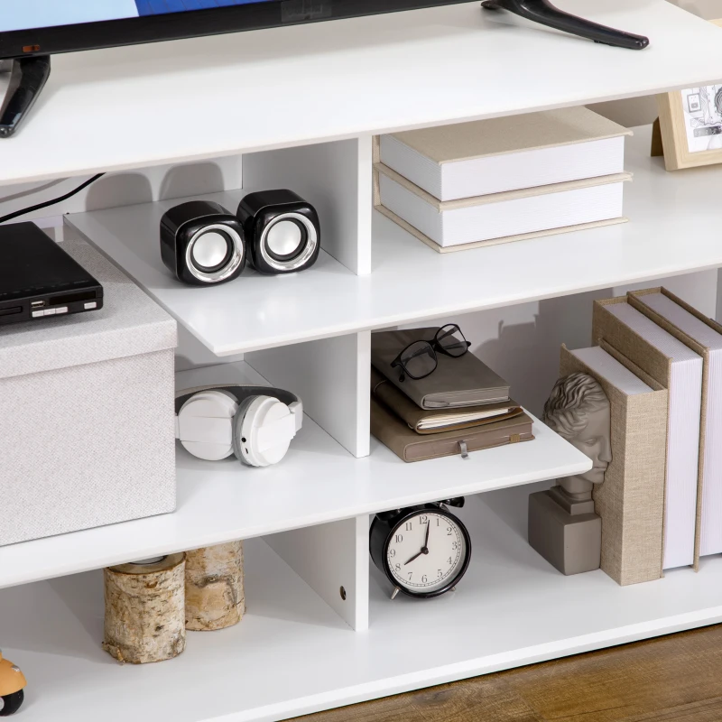 HOMCOM TV Bank mit 4 Regalen, Kabelführungslöchern, TV-Geräte bis zu 32"-55",120 cm x 40cm x 60cm, Weiß