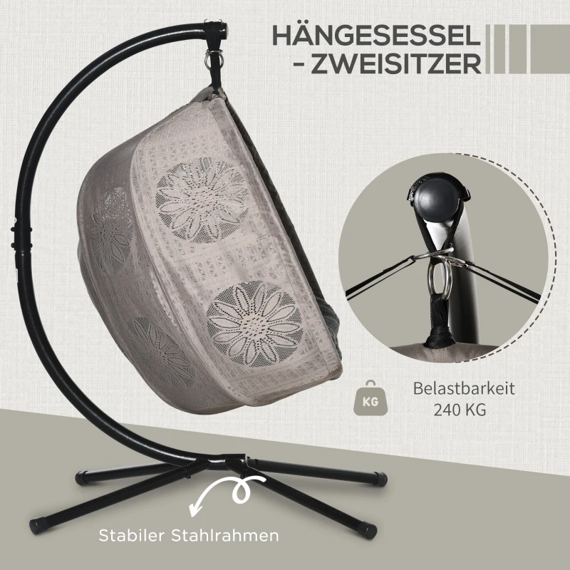 Outsunny Wiszący Fotel dla 2 Osób z Poduszkami, Składany, Kwiatowy Motyw, Stalowy Stelaż