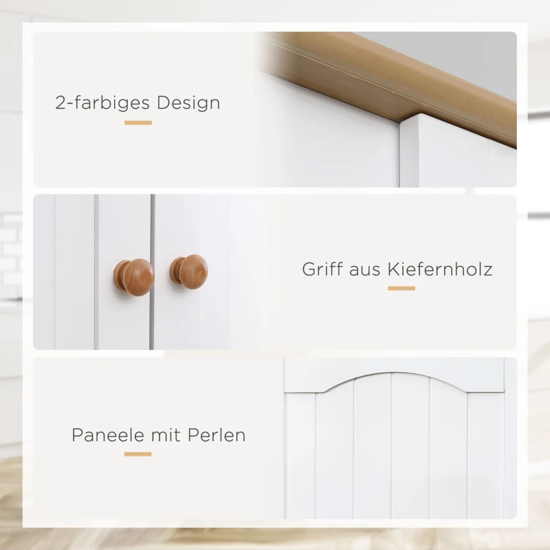 HOMCOM Küchenschrank Landhausstil  2 Schränke 6 Regale 61 cm x 30,5 cm x 183 cm MDF-Holz Weiß