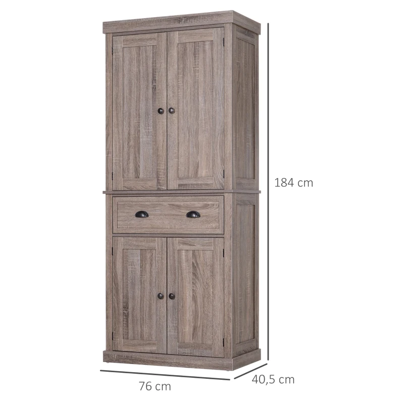 HOMCOM Küchenschrank, Hochschrank, Küchenbuffet mit 2 Schränken und Schublade, Mehrzweckschrank, Kippschutz, Sideboard, Braun, 76 x 40,5 x 184 cm