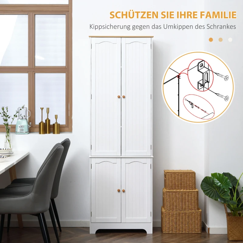 HOMCOM Küchenschrank Landhausstil  2 Schränke 6 Regale 61 cm x 30,5 cm x 183 cm MDF-Holz Weiß